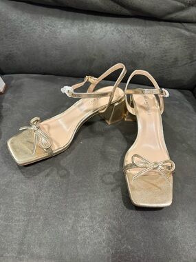 ASOS Metallic Gold Bow Block Heel Sandals